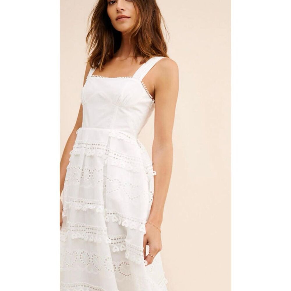 NWT Anthropologie x English Factory - Poplin Heart Embroidery White Midi Dress,
